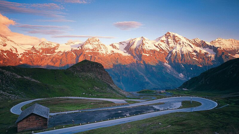Winding Mountain Road — Blue, Serene, Sunset