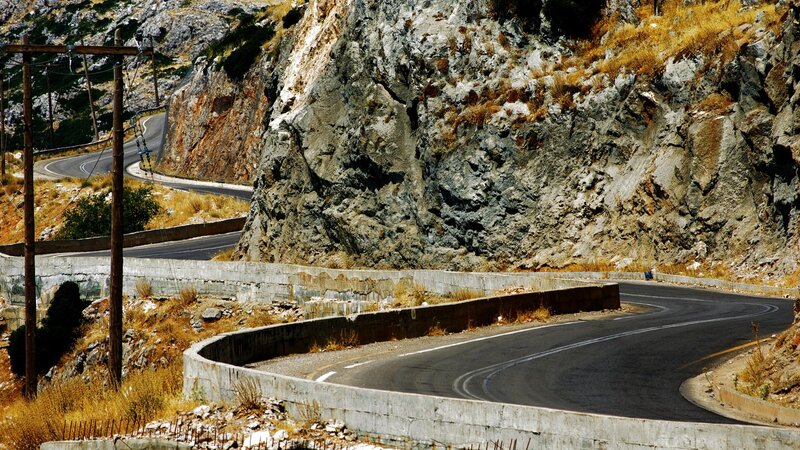 Winding Mountain Road — Gray, Dramatic, Afternoon, Photograph