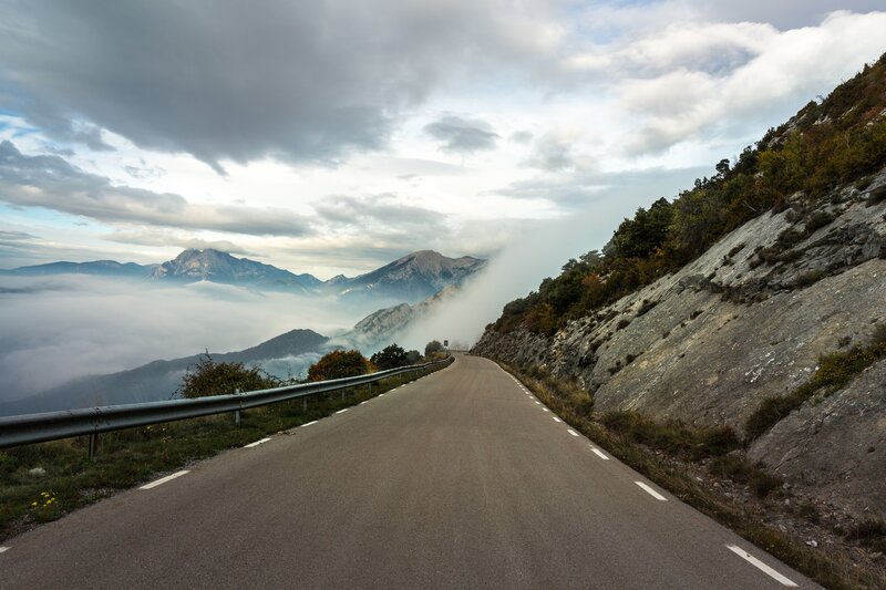 Winding Mountain Road — Gray, Dramatic, Morning
