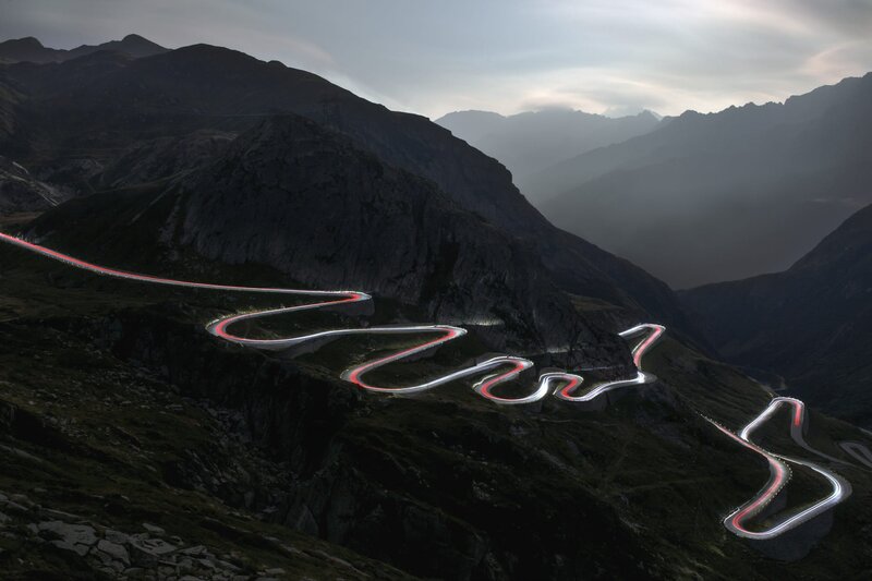 Winding Mountain Road — Gray, Dramatic, Night