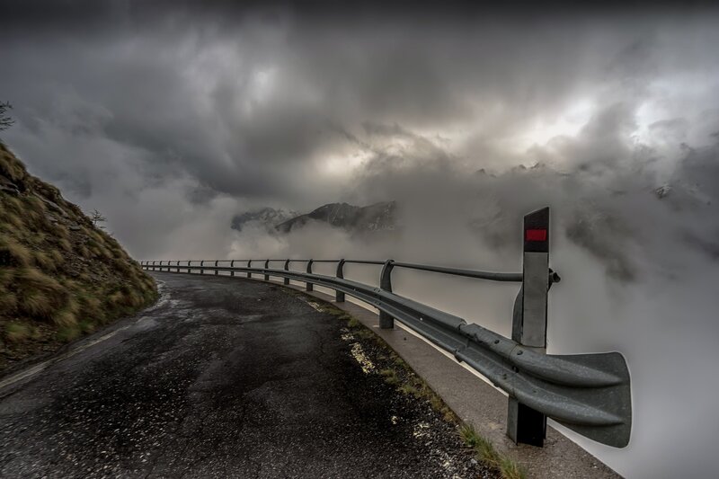 Winding Mountain Road — Gray, Dramatic, Photograph