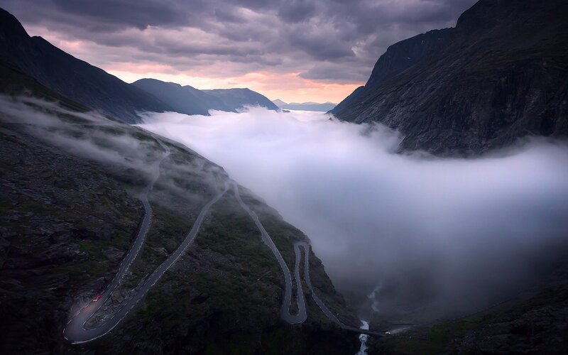 Winding Mountain Road — Gray, Dramatic, Sunset