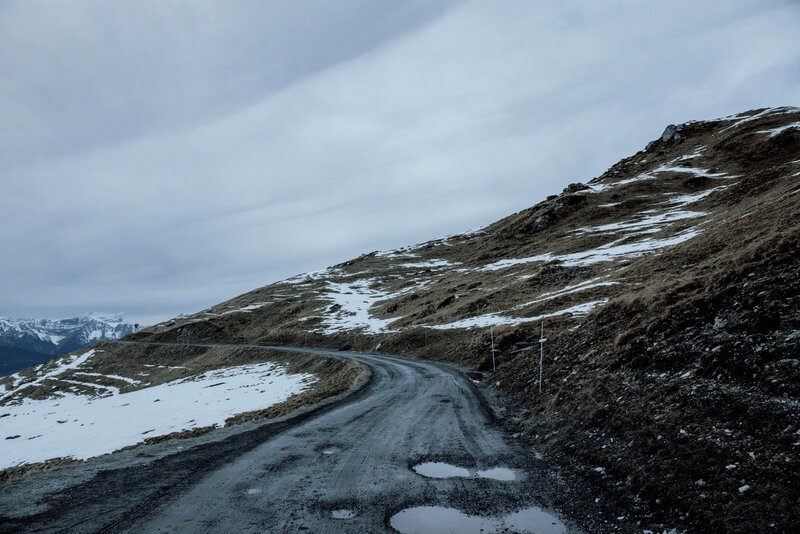 Winding Mountain Road — Gray, Dreary