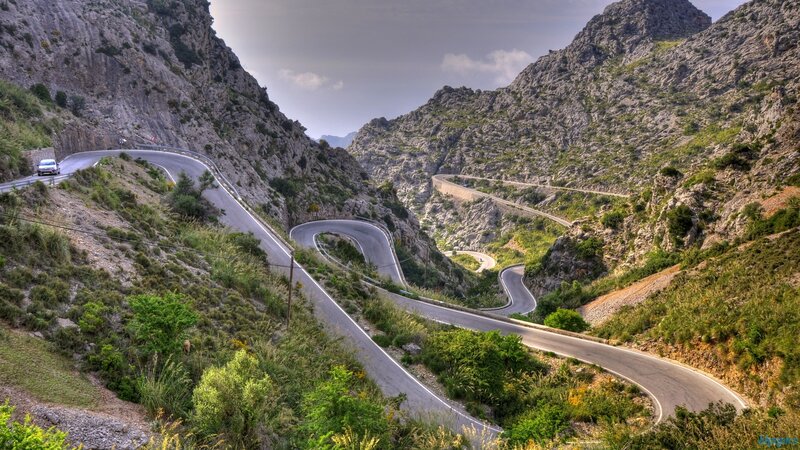 Winding Mountain Road — Green, Dramatic, Afternoon, Photograph, Car