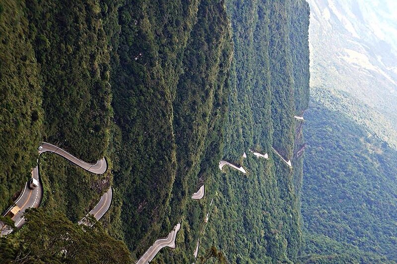 Winding Mountain Road — Green, Dramatic, Afternoon, Photograph, Forest