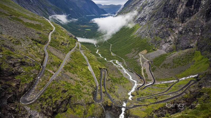 Winding Mountain Road — Green, Dramatic, Afternoon, Photograph, Mountains, River