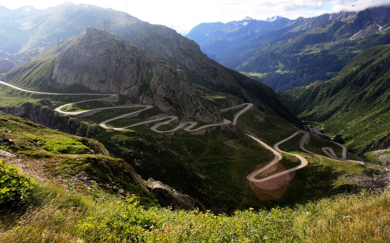 Winding Mountain Road — Green, Dramatic, Afternoon, Photograph, Mountains, Valley