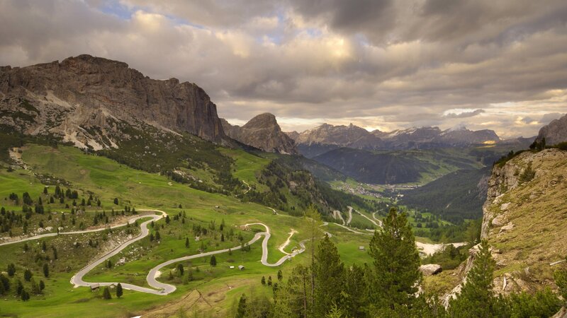 Winding Mountain Road — Green, Dramatic, Afternoon, Photograph, Mountains, Valley, Trees, Clouds