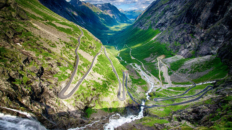Winding Mountain Road — Green, Dramatic, Afternoon, Photograph, River