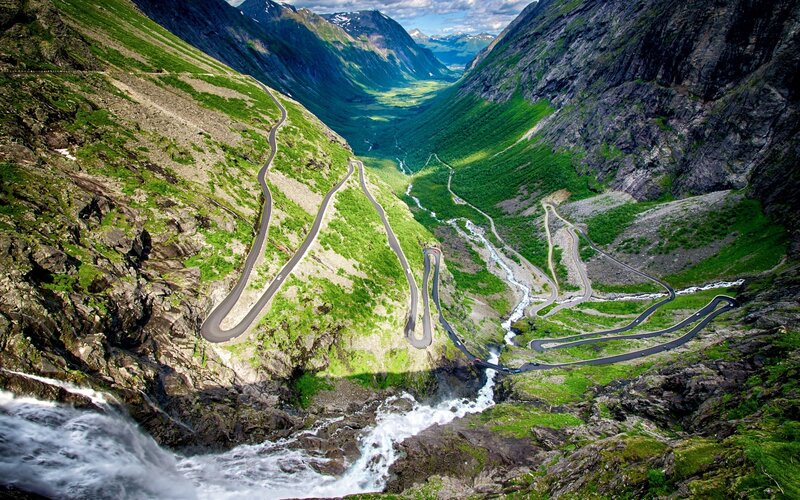 Winding Mountain Road — Green, Dramatic, Afternoon, Photograph, River, Valley