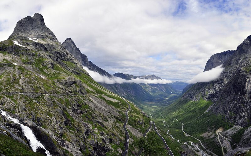 Winding Mountain Road — Green, Dramatic, Afternoon, Photograph, Valley, Clouds