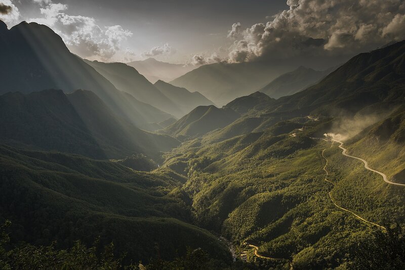 Winding Mountain Road — Green, Dramatic, Morning