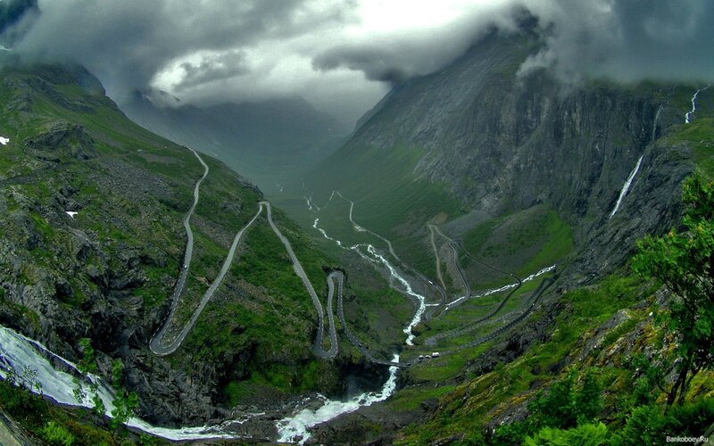 Winding Mountain Road — Green, Dramatic, Photograph, Mountains, River