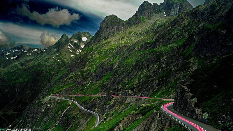 Winding Mountain Road — Green, Dramatic, Photograph, Mountains