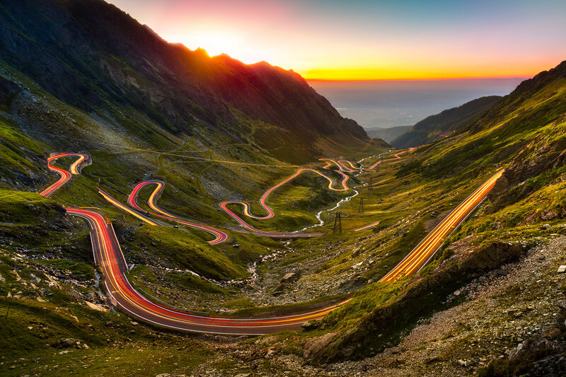Winding Mountain Road — Green, Dramatic, Sunrise, Photograph