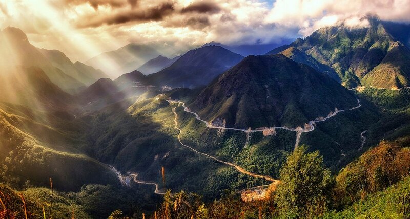 Winding Mountain Road — Green, Dramatic, Sunrise