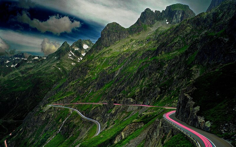 Winding Mountain Road — Green, Dramatic