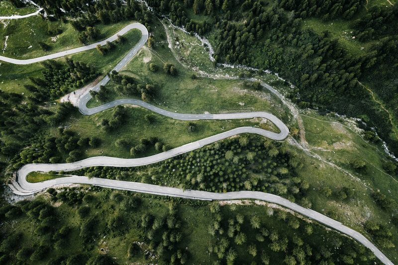 Winding Mountain Road — Green, Serene, Afternoon, Photograph, Forest, Hills