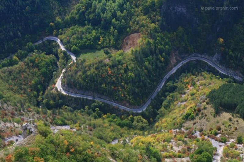 Winding Mountain Road — Green, Serene, Autumn