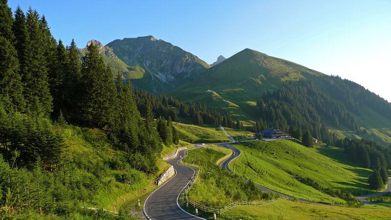 Winding Mountain Road — Green, Serene, Morning