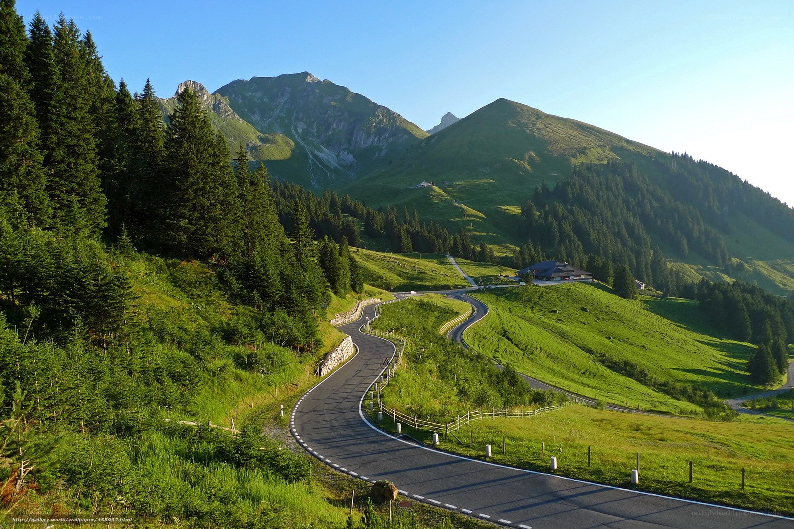 Winding mountain road in alpine landscape