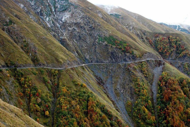 Winding mountain road in autumn