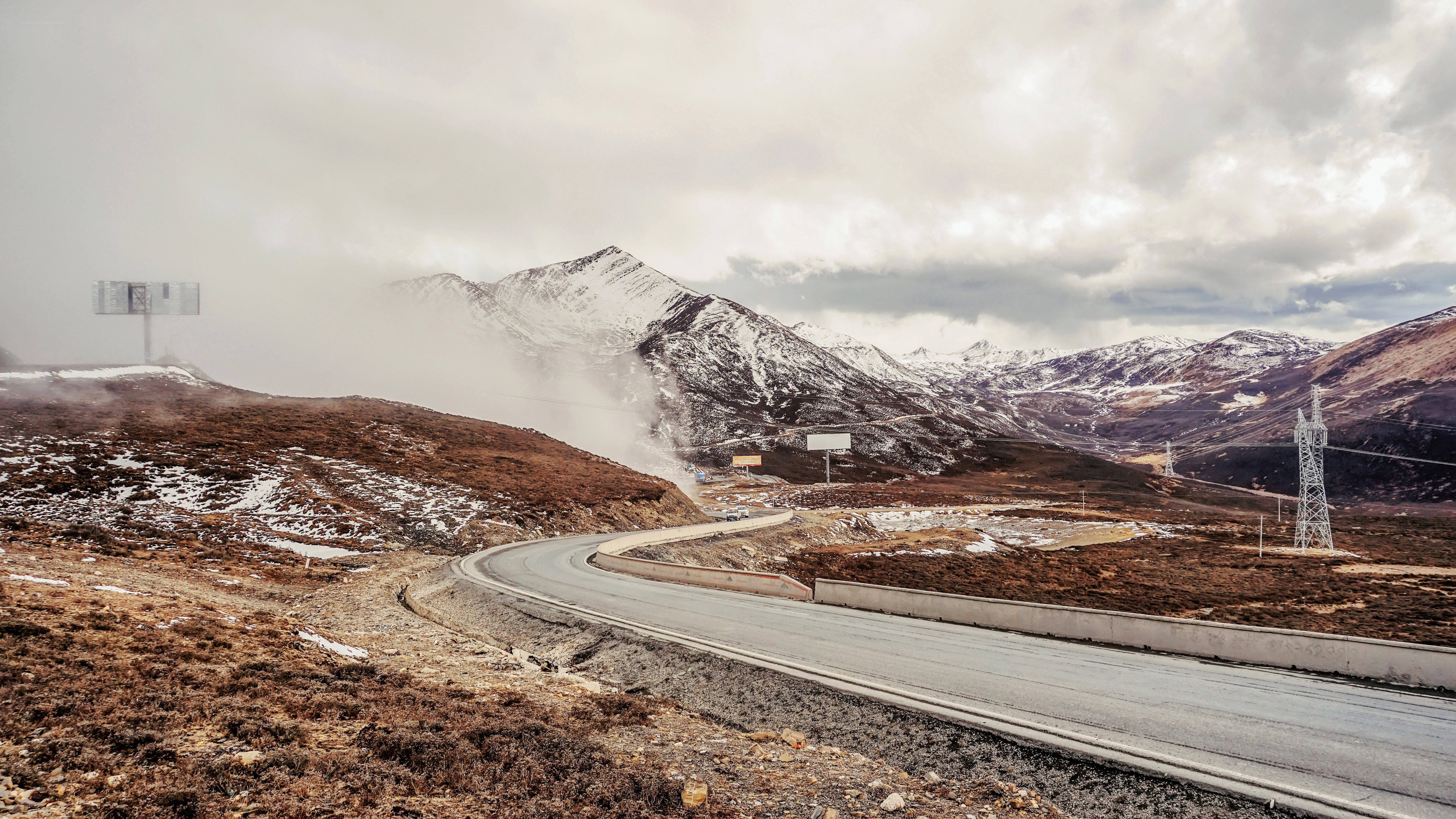 Winding mountain road in winter