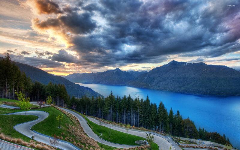 Winding Path by Lake — Blue