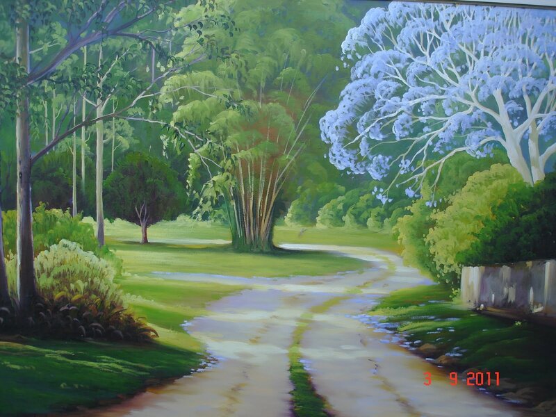 Winding Path in Forest — Green, Serene, Afternoon, Painting