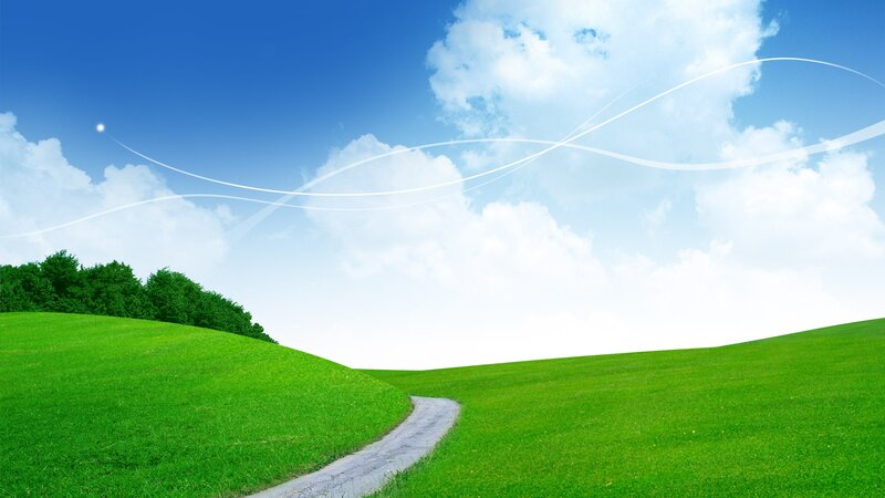Winding Path in Green Field — Serene, Afternoon, Digital Art