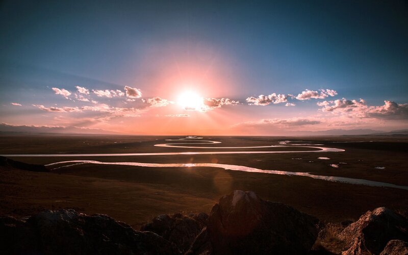 Winding River at Sunset