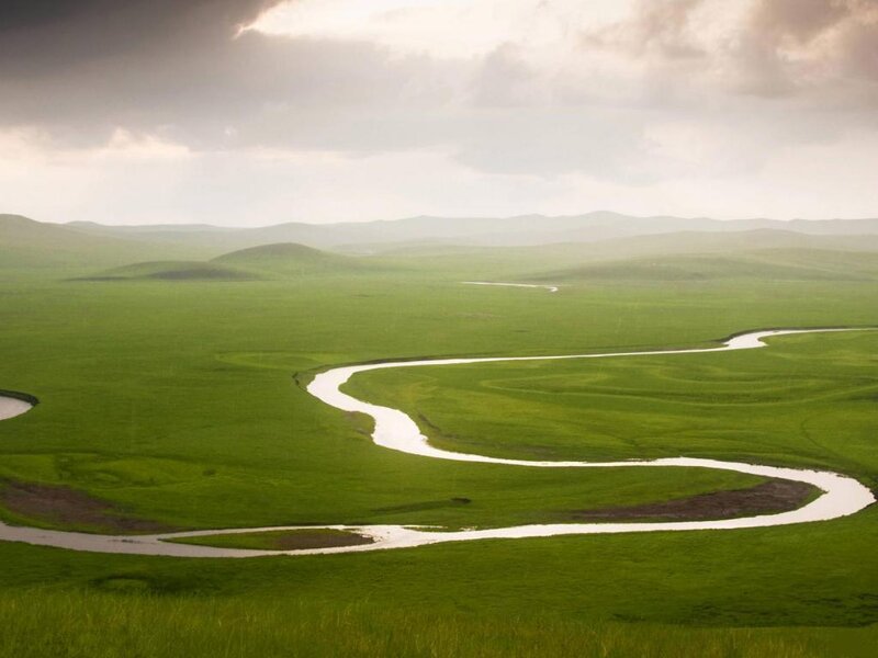 Winding River in Grassland