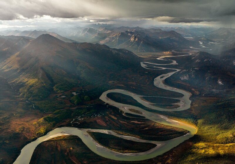 Winding River in Mountains — Green, Dramatic