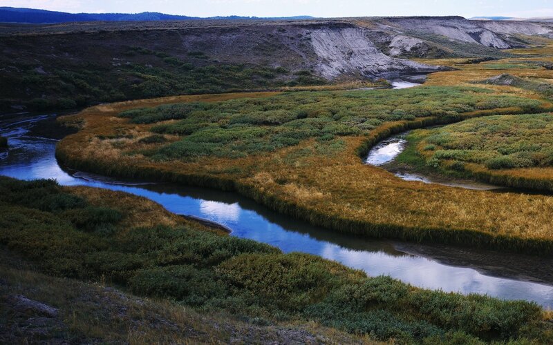 Winding River in Valley — Blue