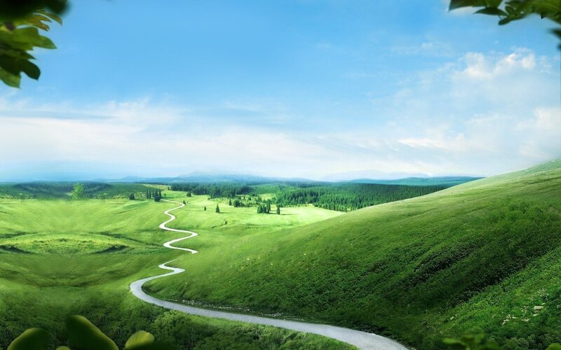 Winding River Through Hills