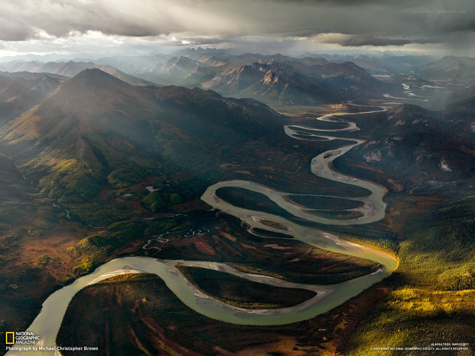Winding river through mountain valley