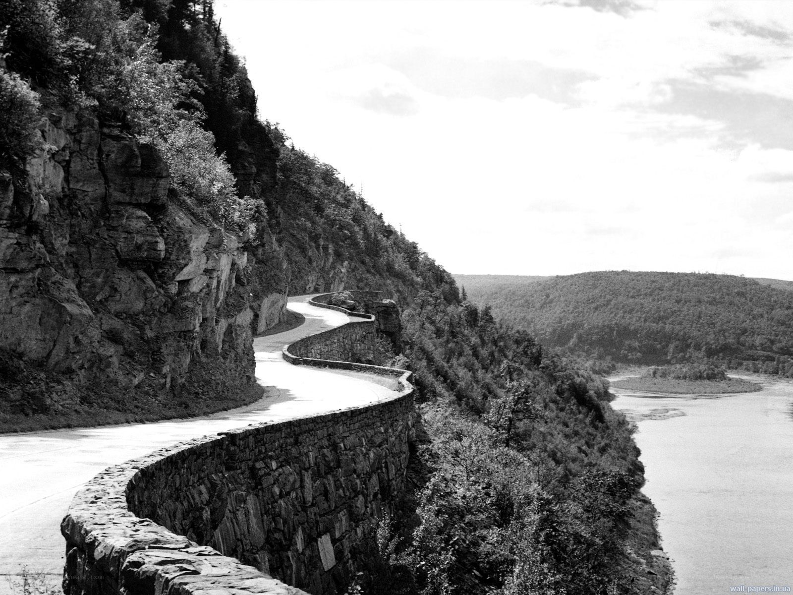 Winding road along a river