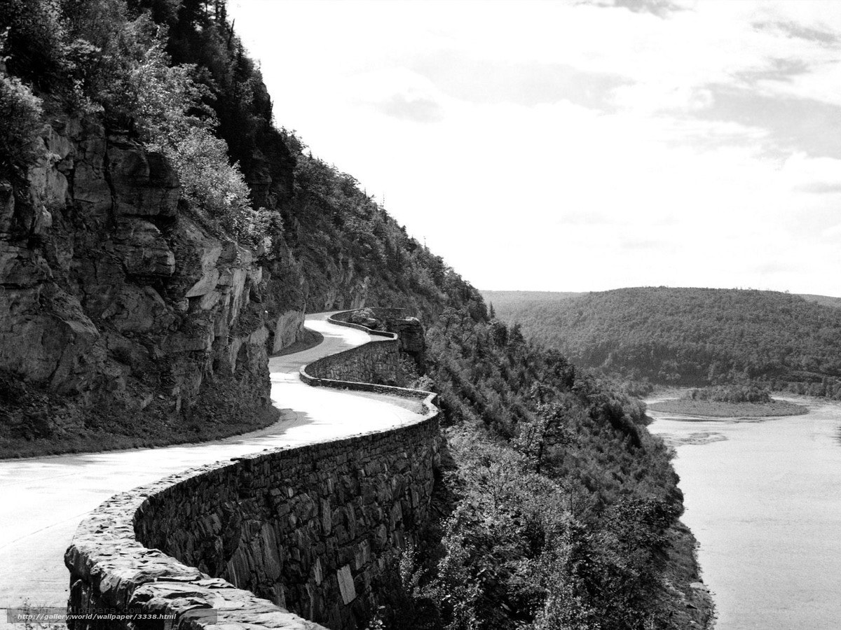 Winding road along a river