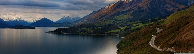 Winding Road Along Lake