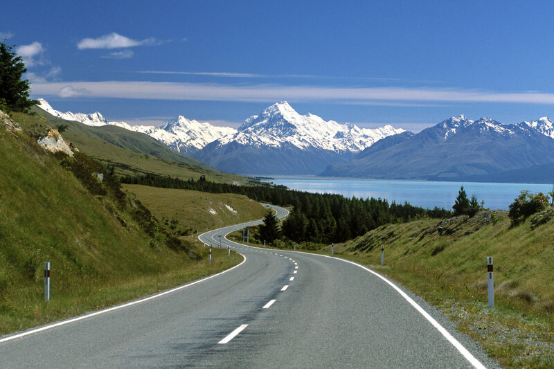 Winding Road and Mountains — Blue