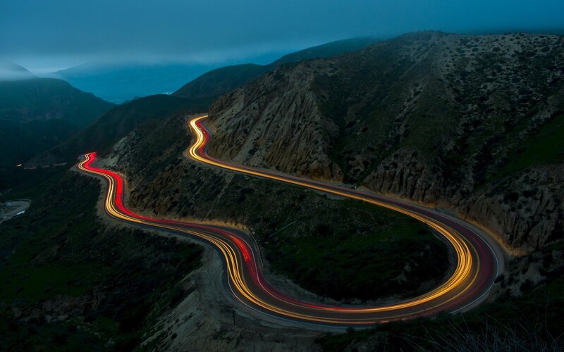 Winding Road at Dusk — Blue