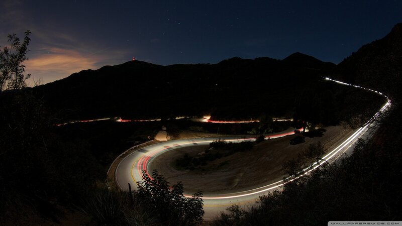 Winding Road at Night — Black, Dramatic
