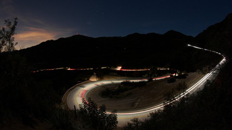 Winding Road at Night — Black, Serene, Photograph