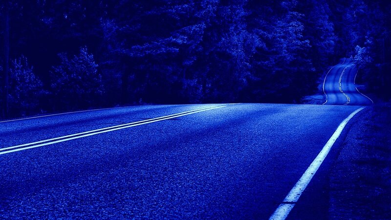 Winding Road at Night — Blue, Dark, Photograph