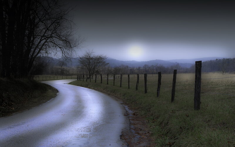 Winding Road at Night — Gray