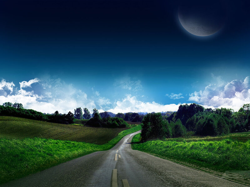 Winding Road at Night — Green, Serene