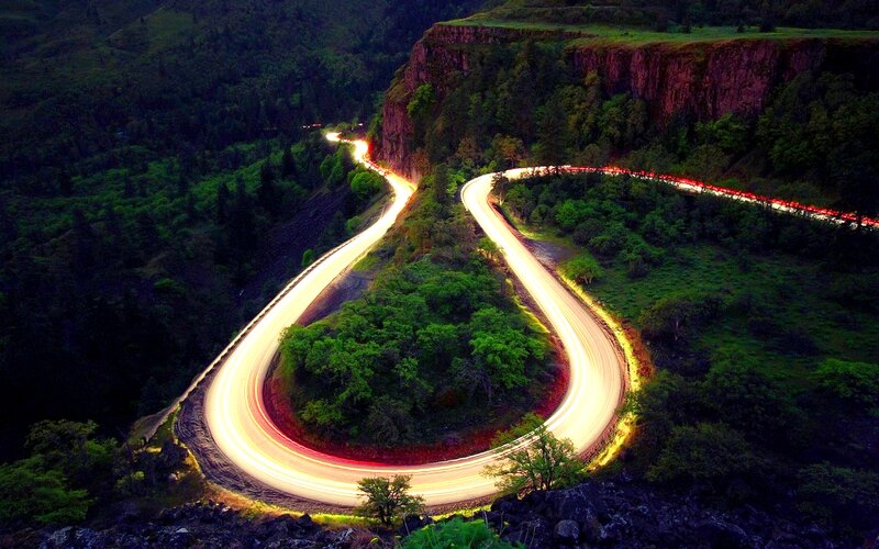 Winding Road at Night — Green