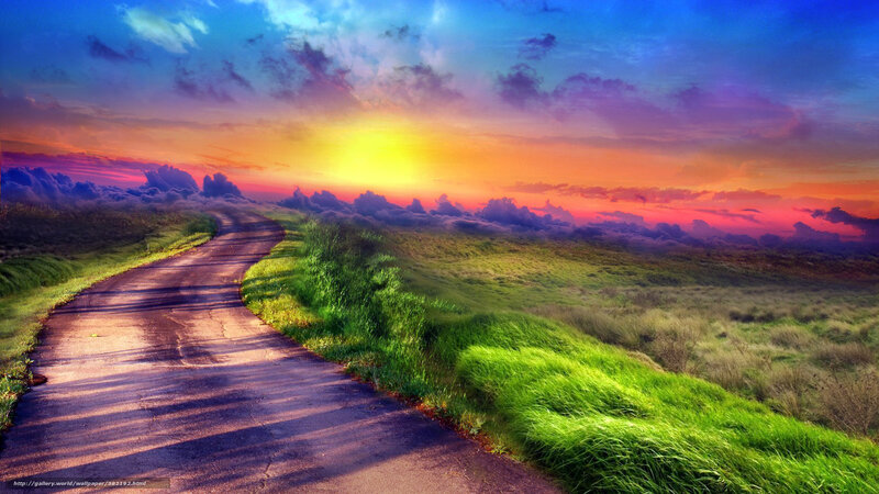 Winding Road at Sunset — Blue, Dramatic