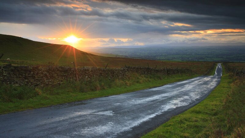 Winding Road at Sunset — Green, Dramatic
