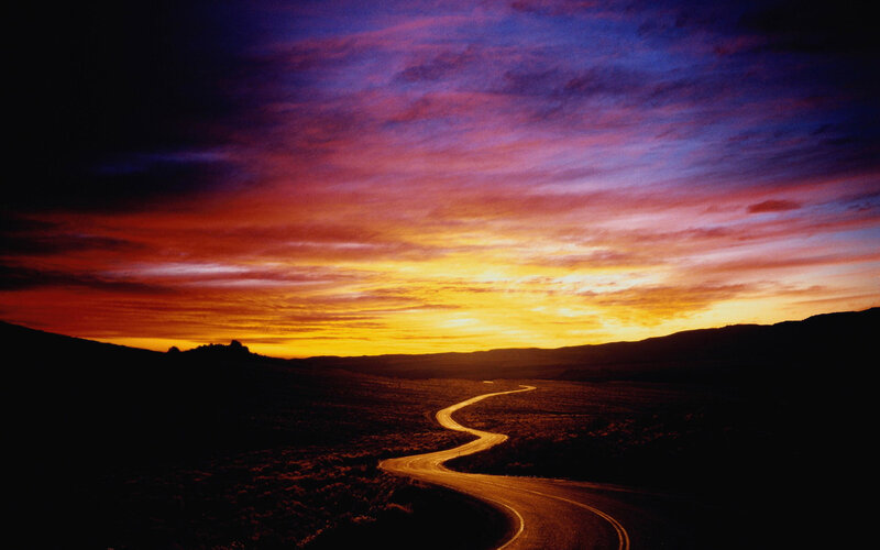 Winding Road at Sunset — Orange